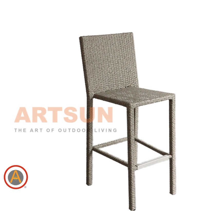 Outdoor Rope Counter Stool Elegant Aluminum Frame Bar Chair Taburete de cuerda para exteriores, elegante silla de bar con estructura de aluminio