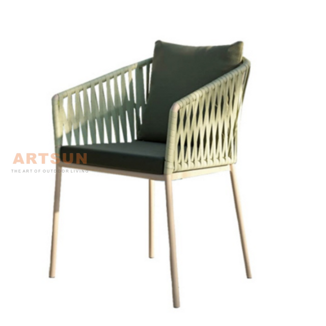 Silla de cuerda al aire libre de tejido de jardín de ratán con cojín