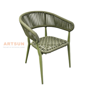 Silla de cuerda de tejido de jardín de reposabrazos de ratán para cenar al aire libre