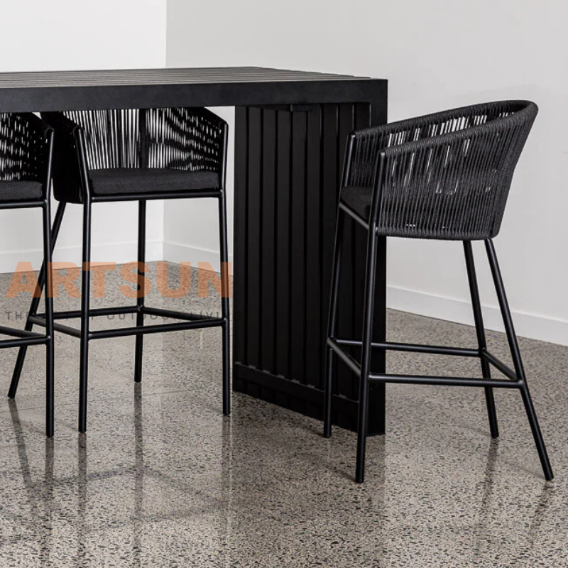 Silla de mostrador de cuerda para exteriores duradera con estructura resistente a la intemperie