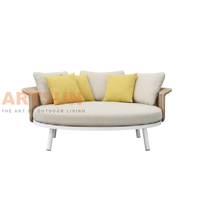 Sofá cama redondo de lujo para exteriores con cuerda tejida a mano y cojines suaves