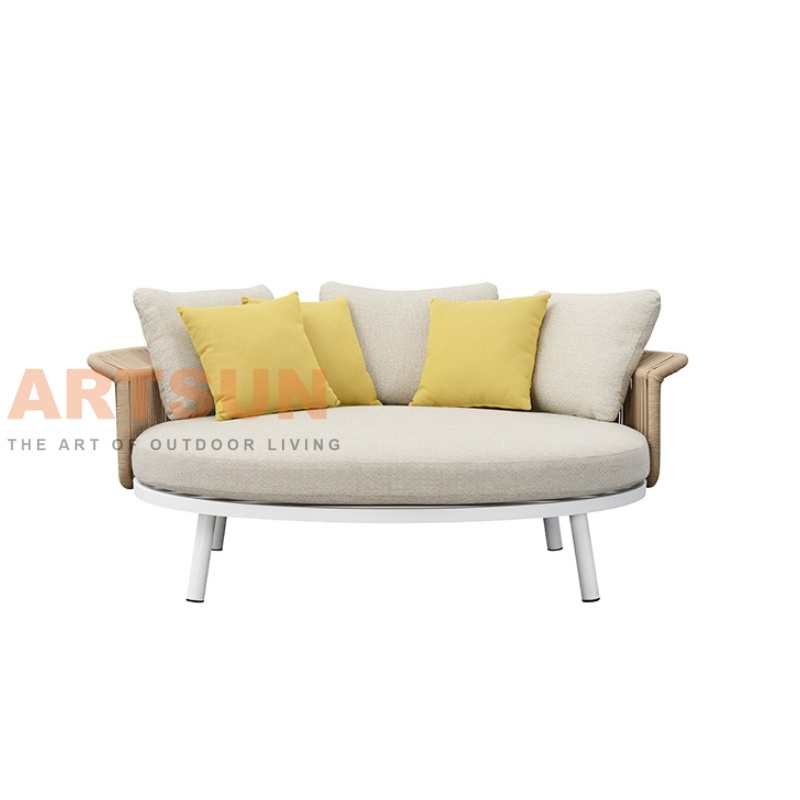 Sofá cama redondo de lujo para exteriores con cuerda tejida a mano y cojines suaves