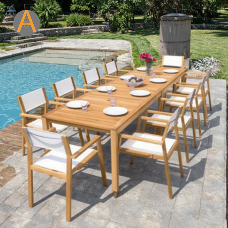 Set de mesa de comedor al aire libre de madera de teca rectangular resistente