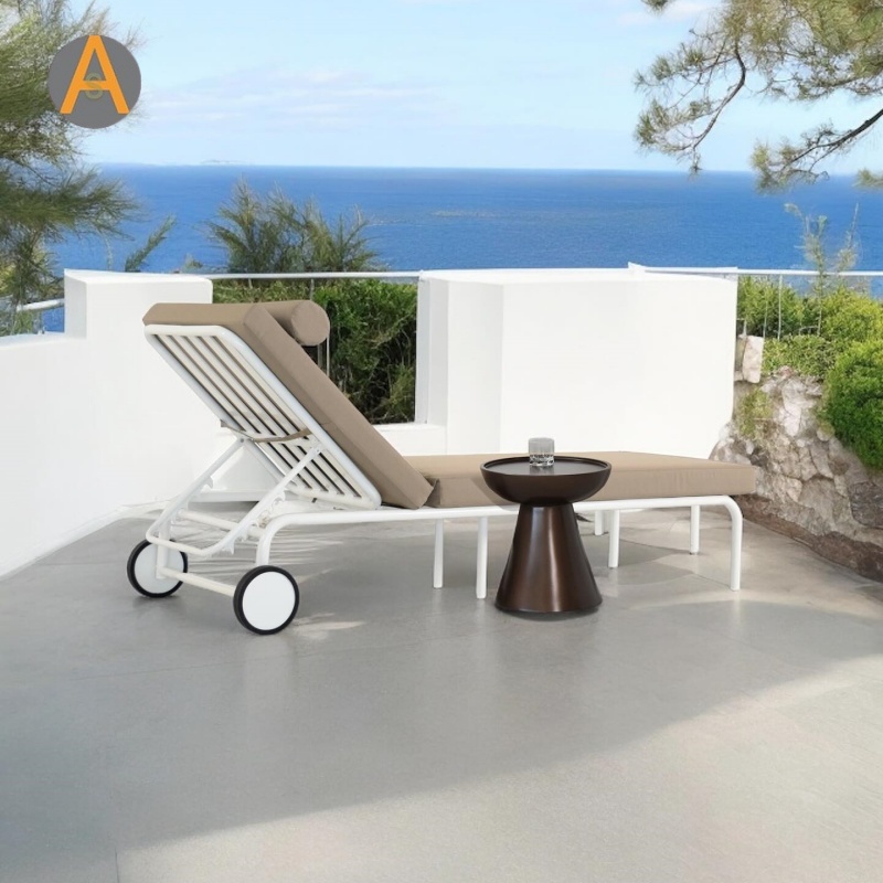 Natación en la piscina ajustable al aire libre chaise salón playa de aluminio solar tiburón con rueda trasera