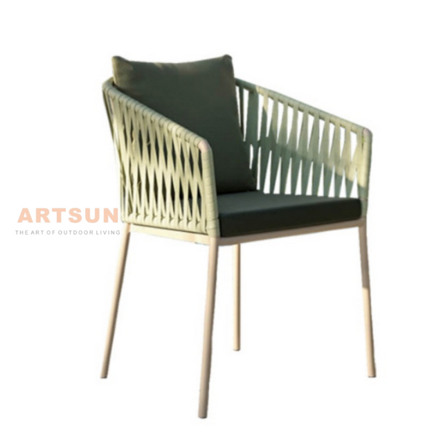 Silla de cuerda al aire libre de tejido de jardín de ratán con cojín