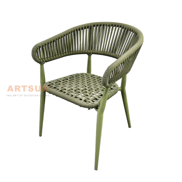 Silla de cuerda de tejido de jardín de reposabrazos de ratán para cenar al aire libre