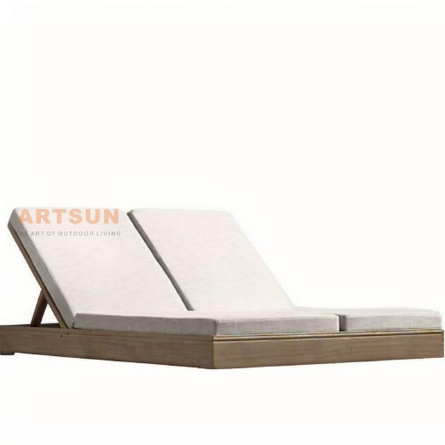 Salón de chaise Double Chaise de madera de madera de teca de playa de hotel mayorista