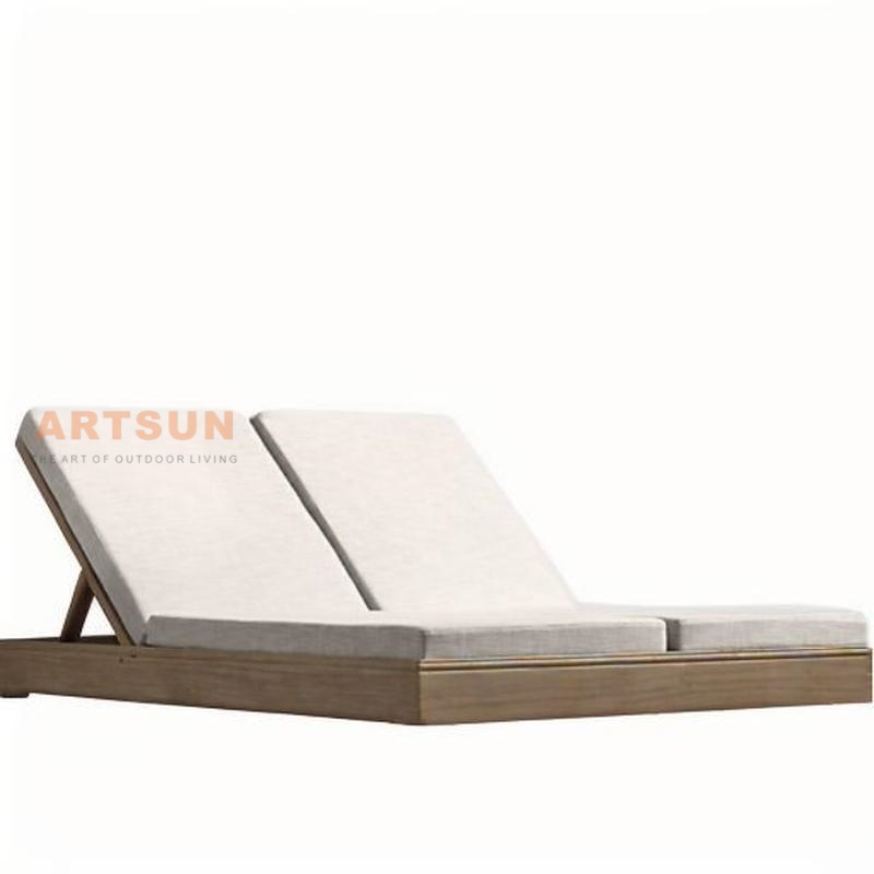 Salón de chaise Double Chaise de madera de madera de teca de playa de hotel mayorista