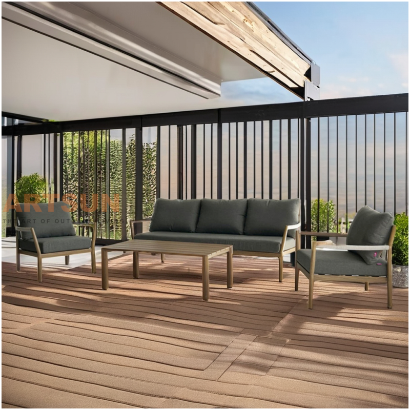 Sofá de exterior de teca de ocio con cuerda tejida para proyecto turístico