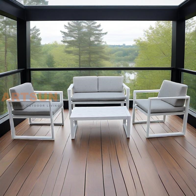 Juego de sofás de cafetería al aire libre de calidad ligera para todo clima para balcón