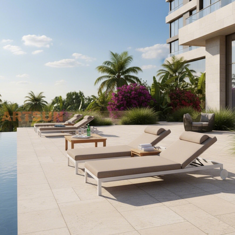 Tumbona de exterior de aluminio de lujo con cojín