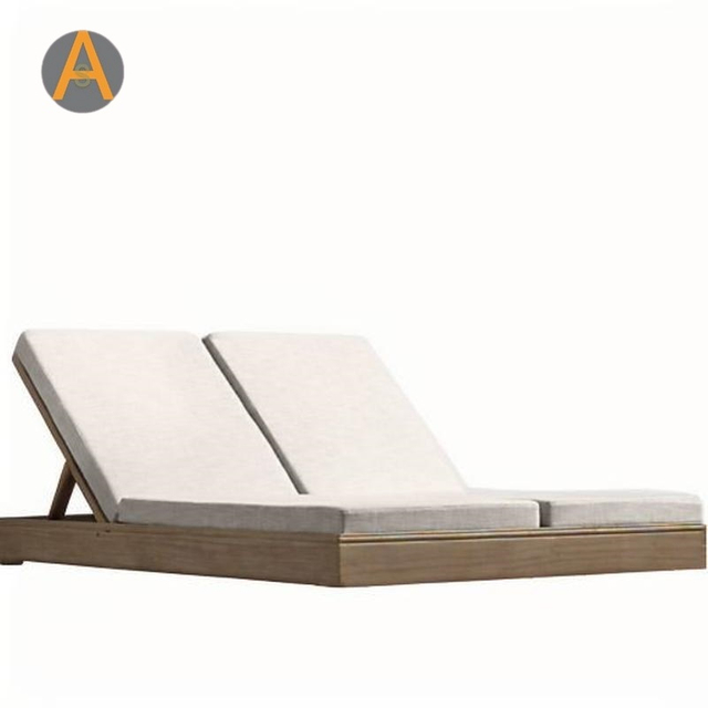 Hotel al por mayor Resort Beach Double Chaise Lounge Teak Wood Sun Lunder para la piscina al aire libre