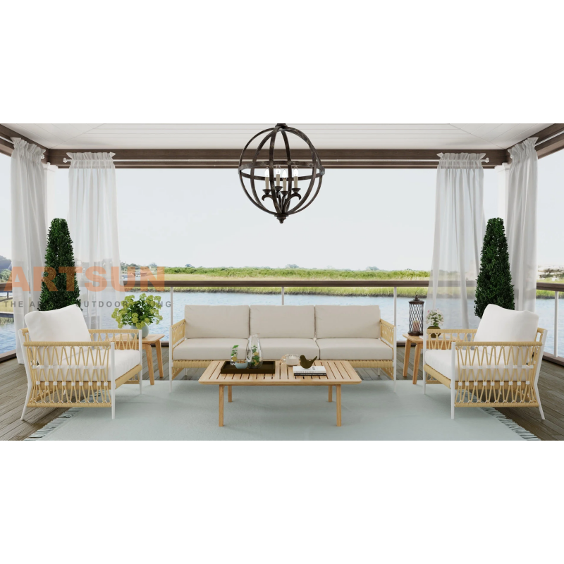Silla de salón al aire libre Boho moderna con tejido y cojines para todo clima