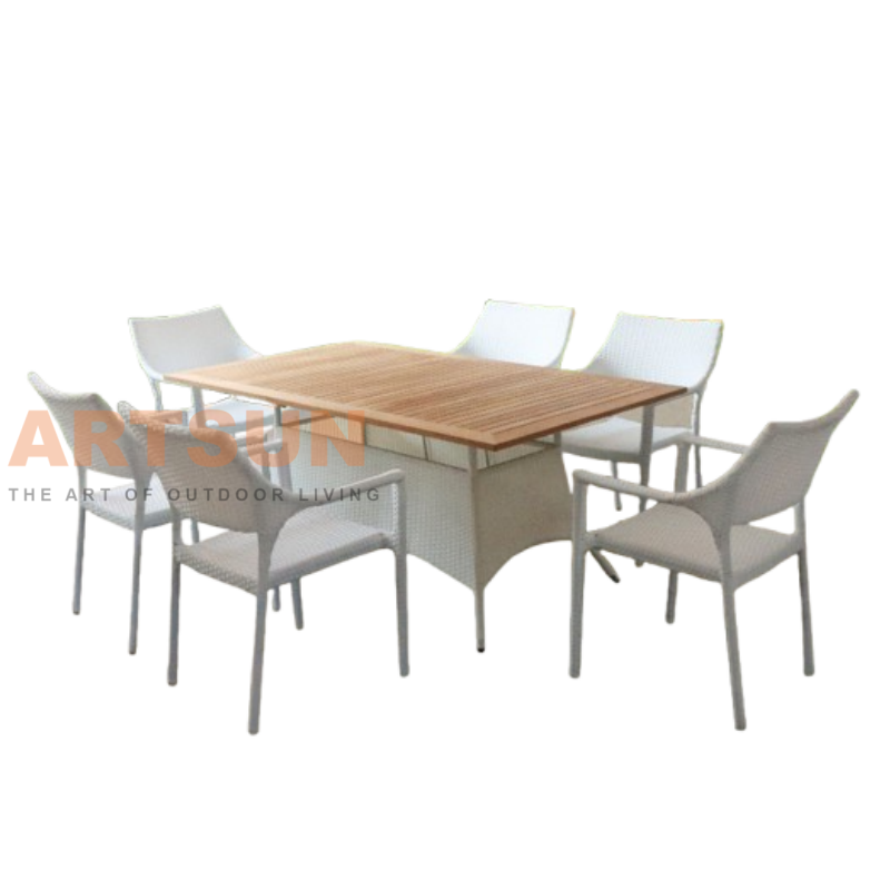 Sillas de comedor de ratán con tablero de madera de teca y base diseñada en ratán