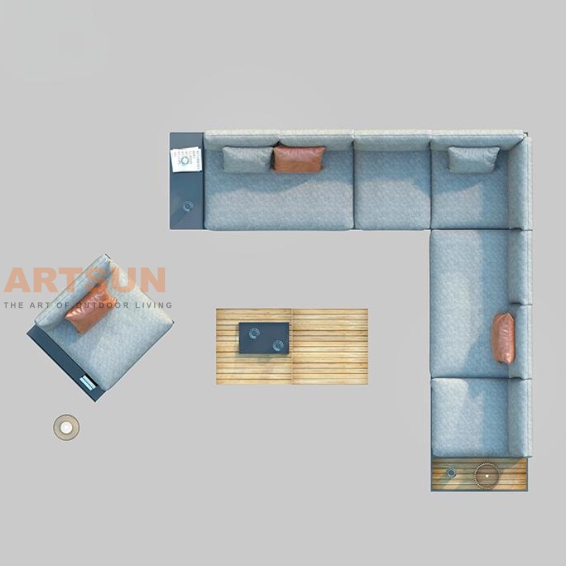  Juego de sofás seccionales de aluminio moderno para patio de lujo para exteriores