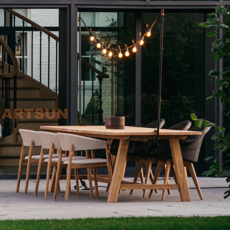 Venta caliente Silla de comedor de madera de teca con diseño de cuerda tejida para hotel