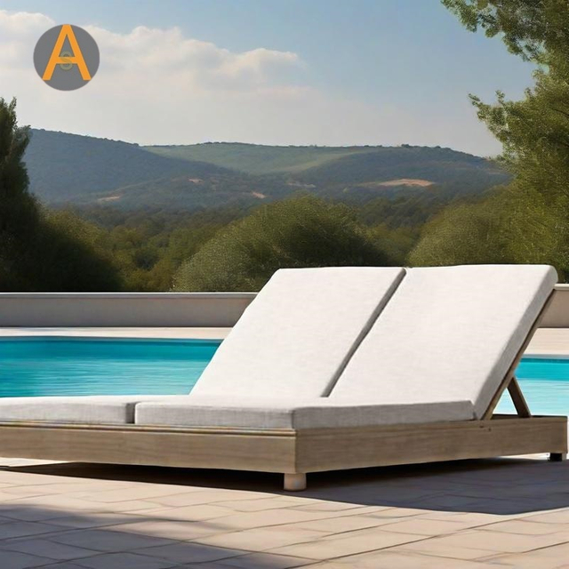 Hotel al por mayor Resort Beach Double Chaise Lounge Teak Wood Sun Lunder para la piscina al aire libre