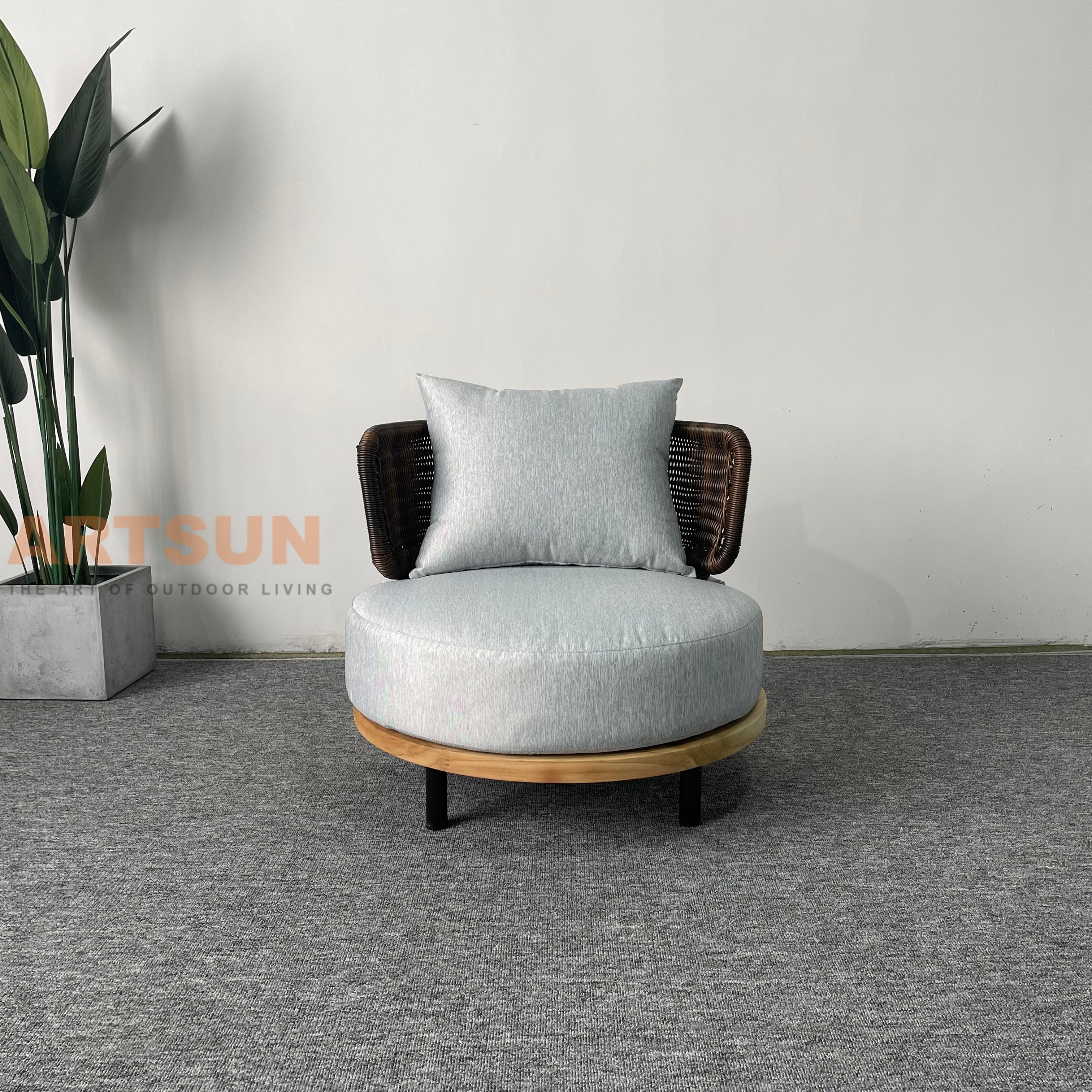 Sofá de jardín de mimbre de ratán de alta calidad con cojín