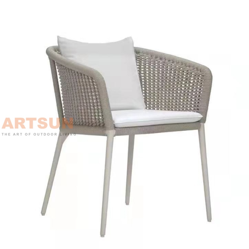  Silla de exterior de aluminio tejida con cuerda, elegante, duradera y resistente a la intemperie