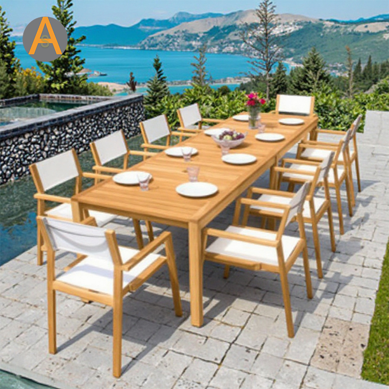 Set de mesa de comedor al aire libre de madera de teca rectangular resistente