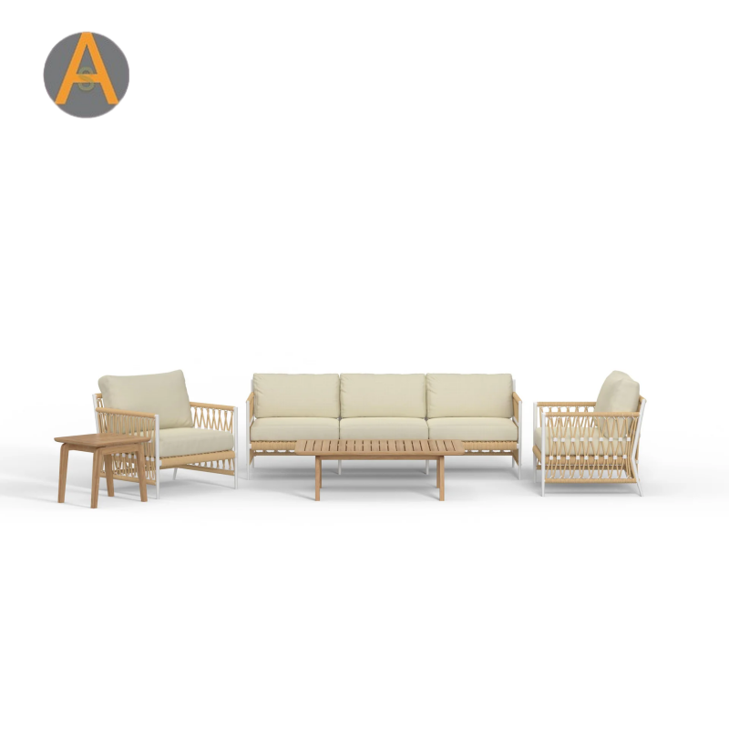 Silla de salón al aire libre Boho moderna con tejido y cojines para todo clima