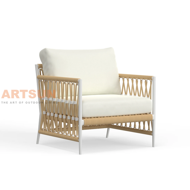 Silla de salón al aire libre Boho moderna con tejido y cojines para todo clima