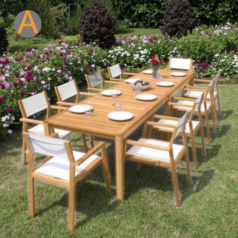 Set de mesa de comedor al aire libre de madera de teca rectangular resistente