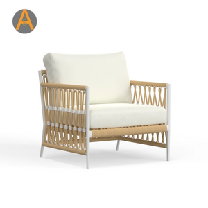 Silla de salón al aire libre Boho moderna con tejido y cojines para todo clima