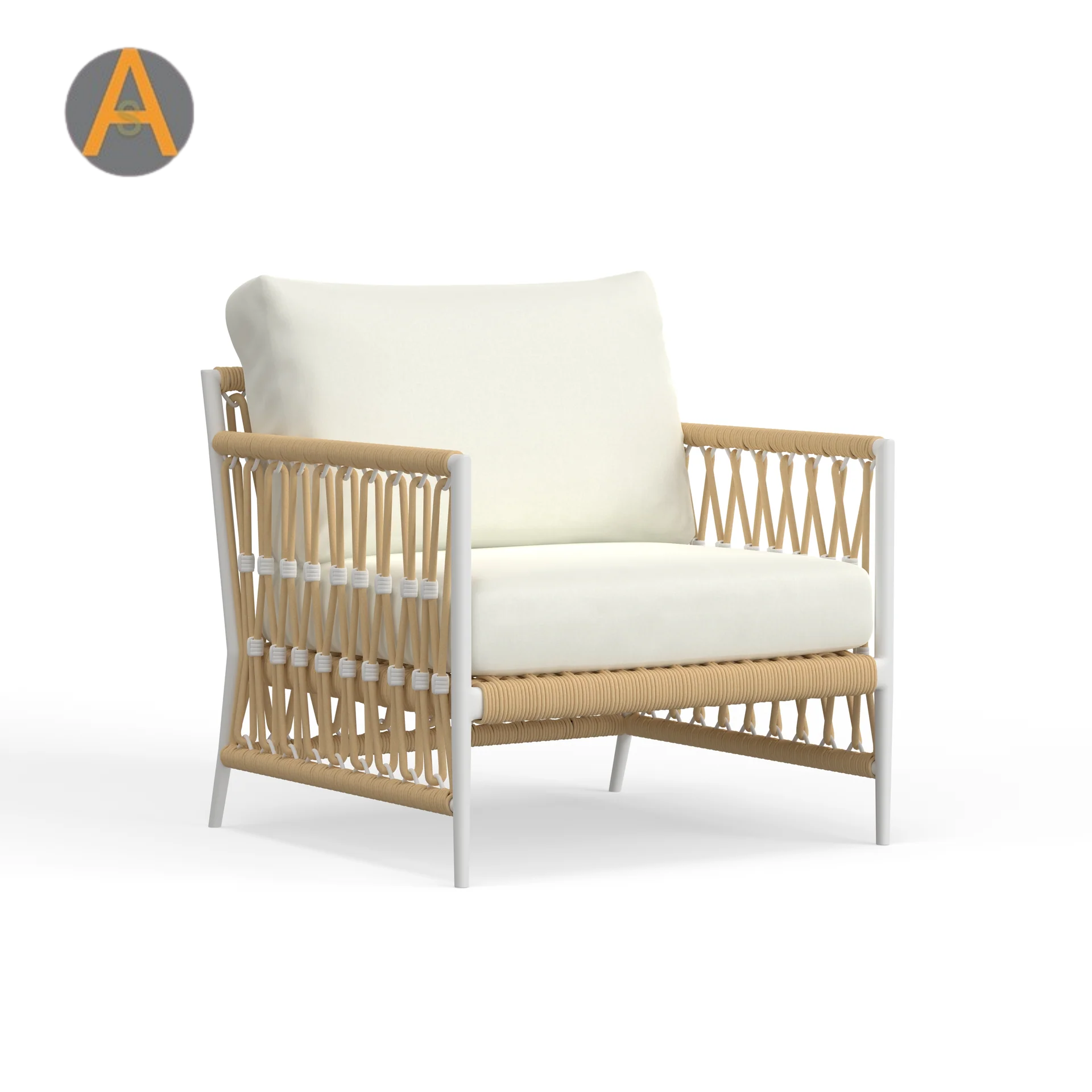 Silla de salón al aire libre Boho moderna con tejido y cojines para todo clima