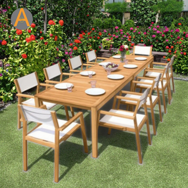 Set de mesa de comedor al aire libre de madera de teca rectangular resistente