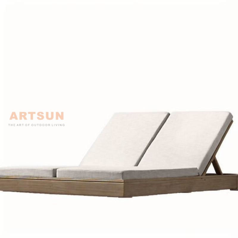 Salón de chaise Double Chaise de madera de madera de teca de playa de hotel mayorista