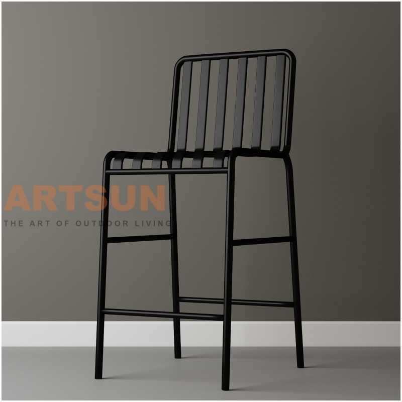 Silla de bar de aluminio para exteriores con diseño de respaldo de listones para proyectos comerciales de bares de patio modernos