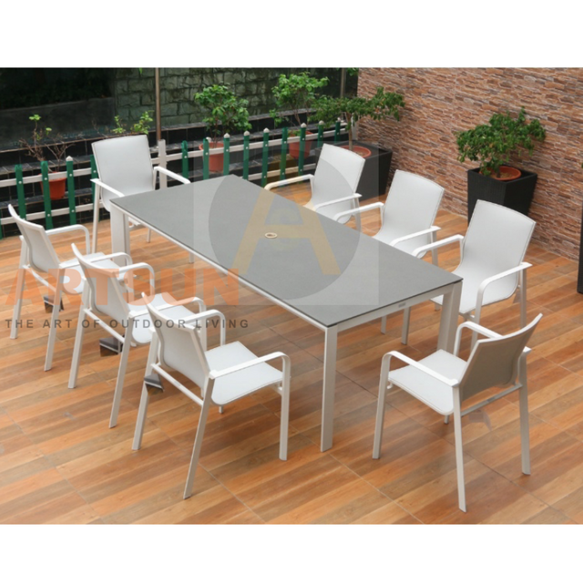 Juego de comedor de exterior de aluminio con sillas de tela Teslin