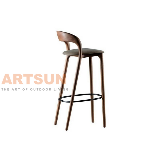 Silla de bar de madera con asiento de cuero PU