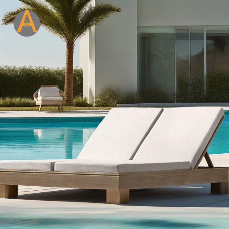 Hotel al por mayor Resort Beach Double Chaise Lounge Teak Wood Sun Lunder para la piscina al aire libre