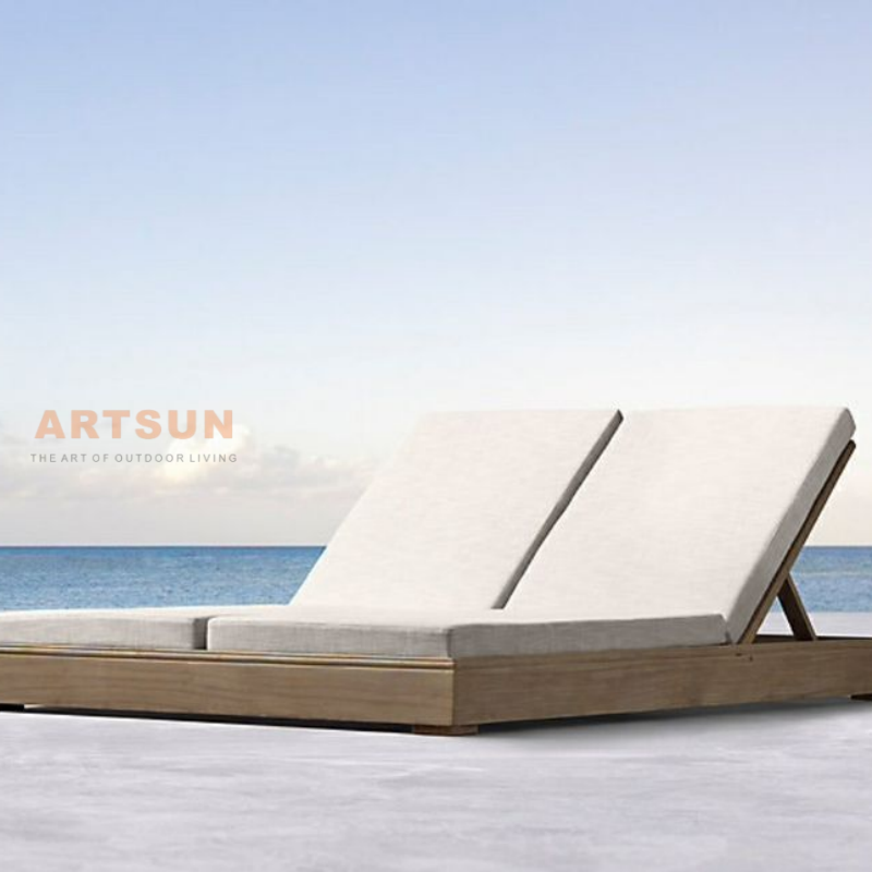 Salón de chaise Double Chaise de madera de madera de teca de playa de hotel mayorista