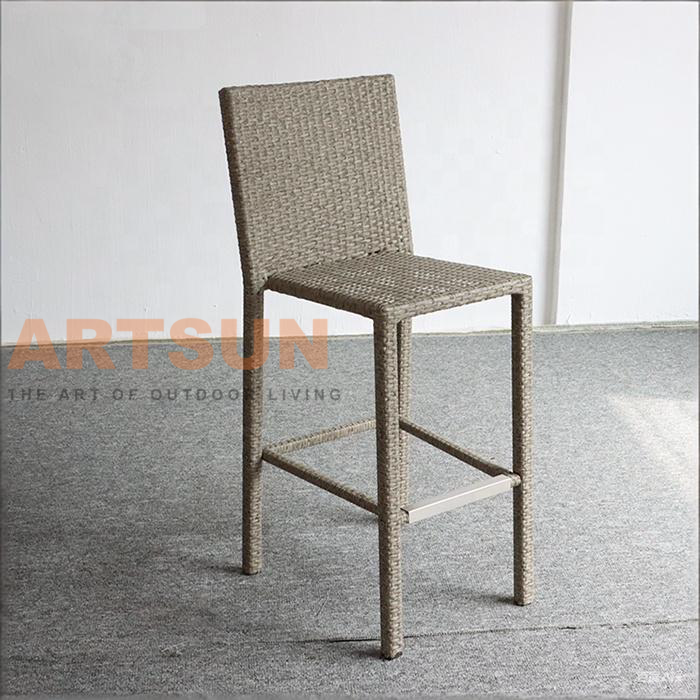 Taburete de cuerda para exteriores, elegante silla de bar con estructura de aluminio para balcón y terraza