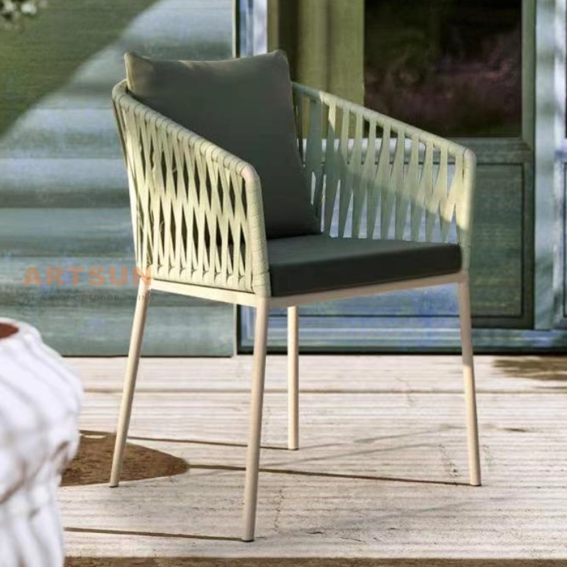 Silla de cuerda al aire libre de tejido de jardín de ratán con cojín