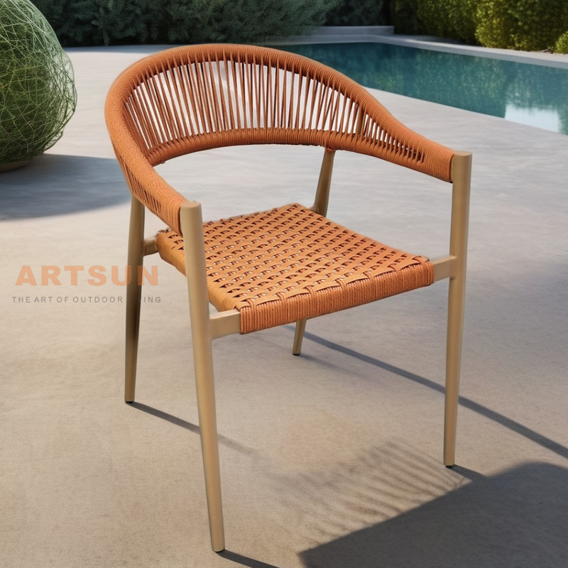 Silla de cuerda al aire libre de tejido de jardín de ratán para cenar al aire libre