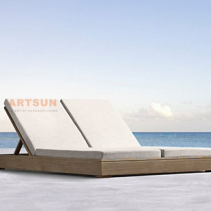 Salón de chaise Double Chaise de madera de madera de teca de playa de hotel mayorista