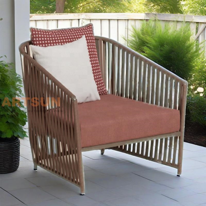 Sofá de cuerda sintética tejida al aire libre para patio y balcón moderno