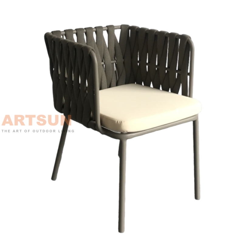 Silla de exterior de aluminio tejida con cuerda de lujo para proyectos de patio, jardín y hotel