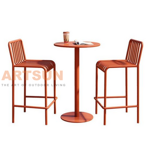 Silla de bar de aluminio para exteriores con diseño de respaldo de listones para proyectos comerciales de bares de patio modernos