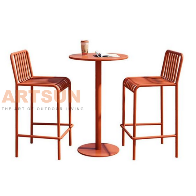 Silla de bar de aluminio para exteriores con diseño de respaldo de listones para proyectos comerciales de bares de patio modernos