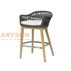 Silla de bar de exterior de teca con reposabrazos de cuerda tejida a mano