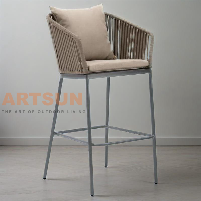 Silla de mostrador de cuerda para exteriores duradera con estructura resistente a la intemperie