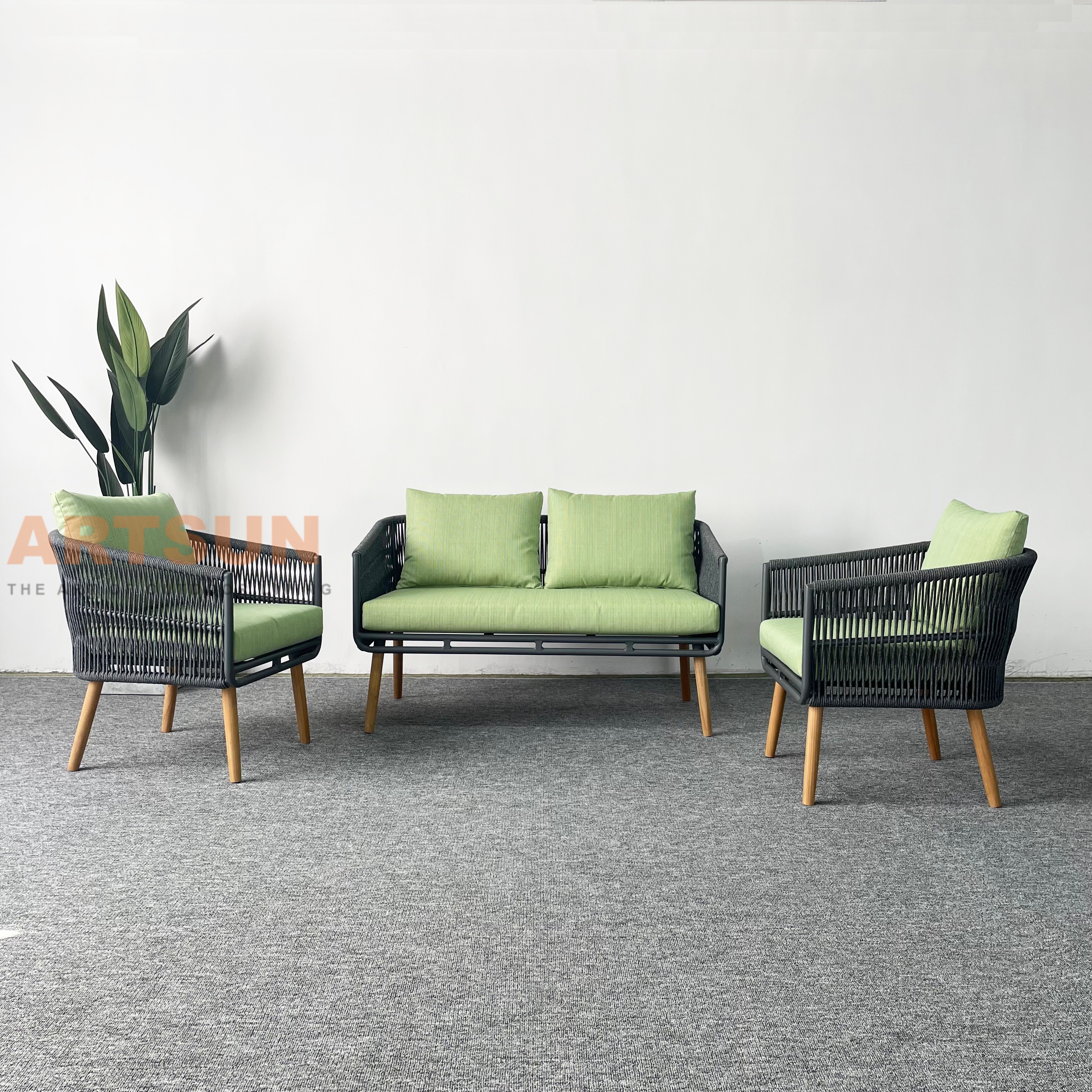 Sofá de jardín liviano de la cuerda tejida más popular para relajación al aire libre