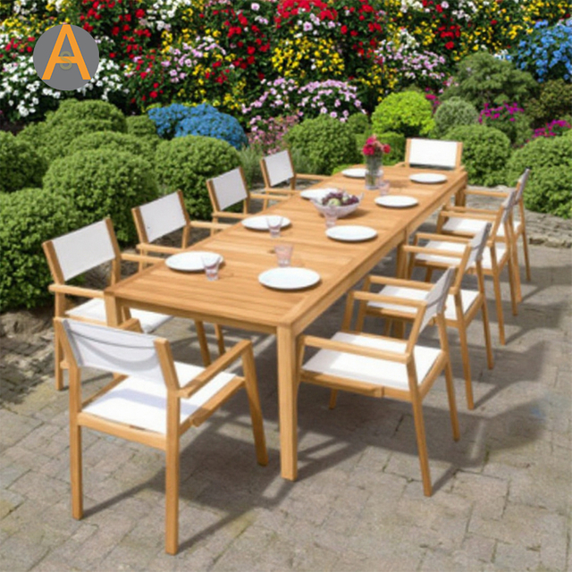 Set de mesa de comedor al aire libre de madera de teca rectangular resistente