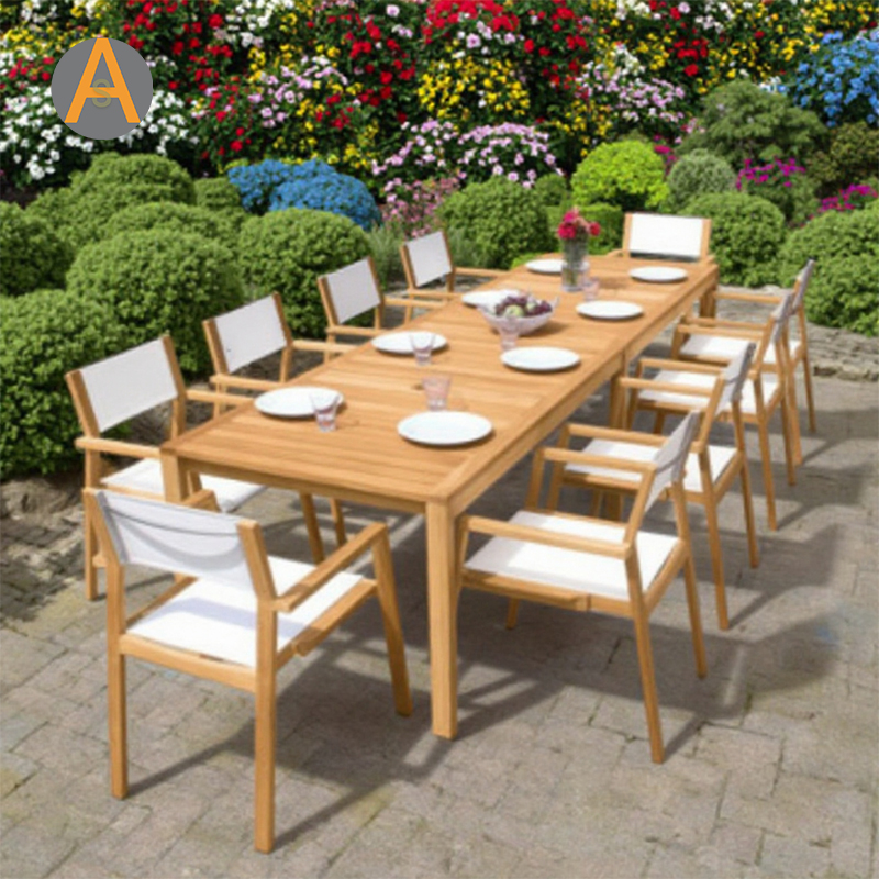 Set de mesa de comedor al aire libre de madera de teca rectangular resistente