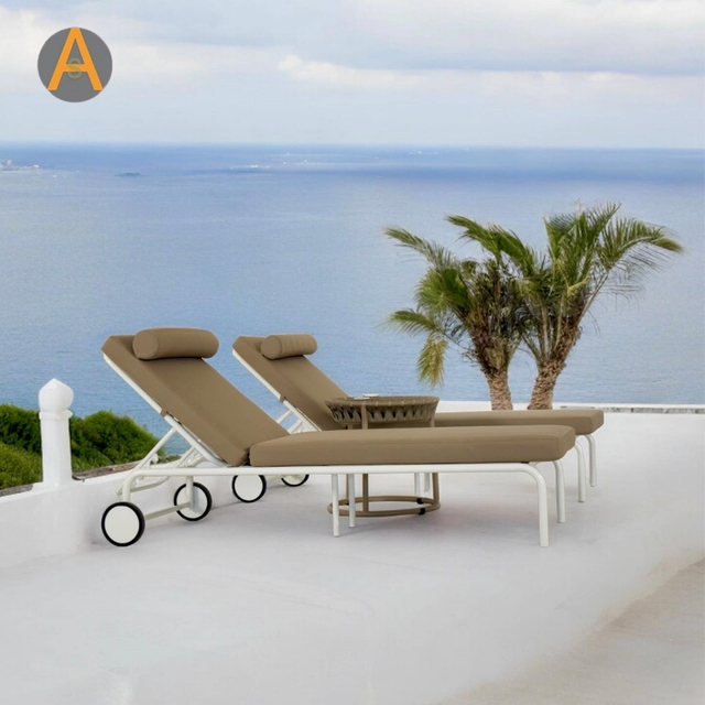 Natación en la piscina ajustable al aire libre chaise salón playa de aluminio solar tiburón con rueda trasera